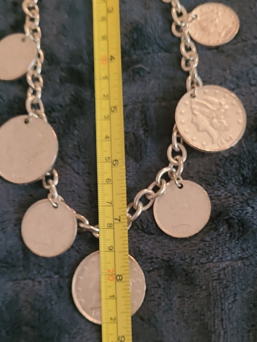 Yochi Silver-Tone Coin Charm Necklace with Dangling Medallions - Picture 8 of 9